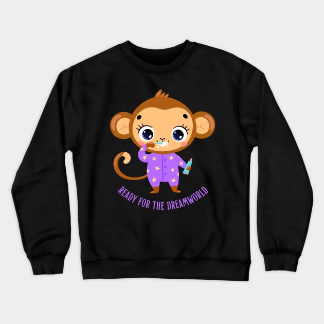 Ready for the dream world Hello little monkey in pajamas washing teeth cute baby outfit Crewneck Sweatshirt by BoogieCreates